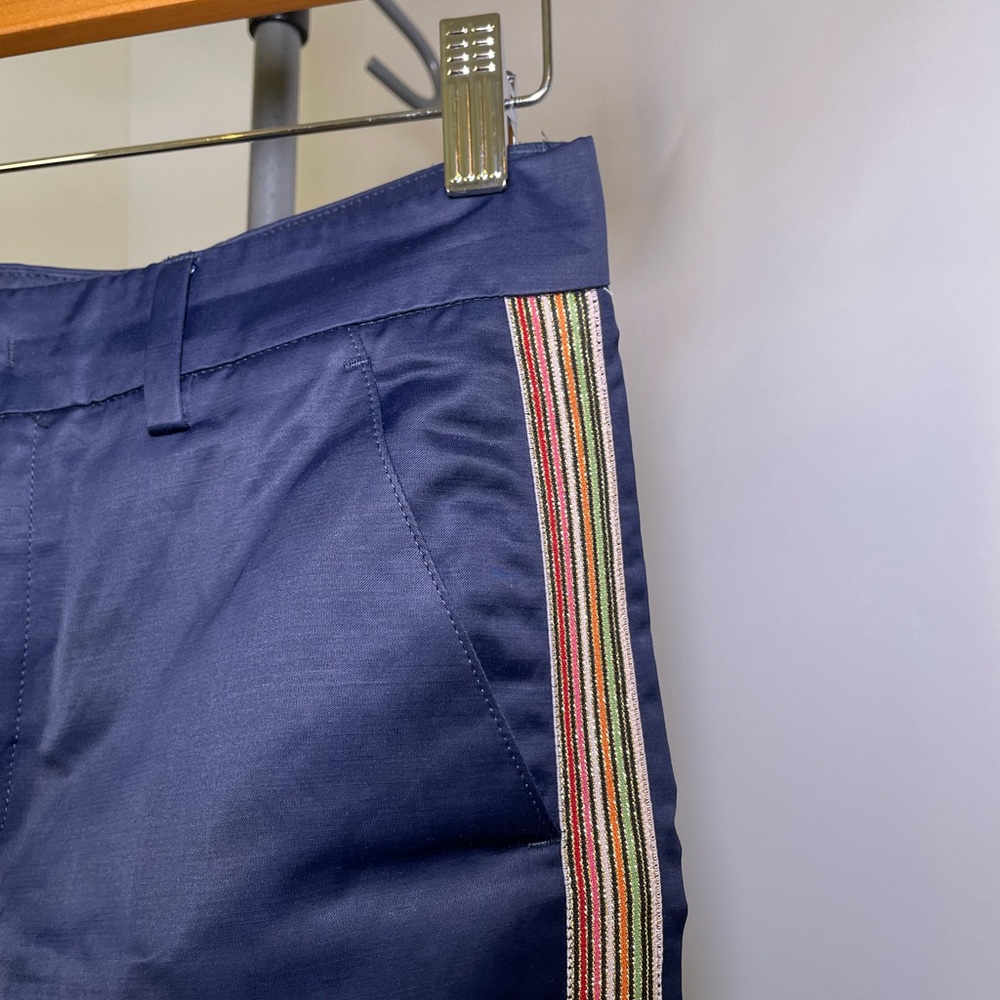 Navy Pants with Multicolor Stripe & Split